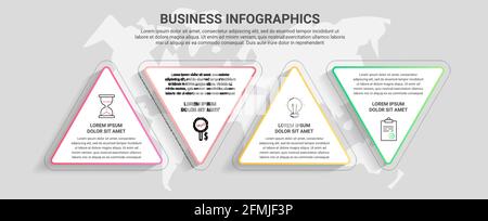 Vektor-Infografiken aus Dreiecken. 4-stufiges Timeline-Konzept für Diagramm, Daten, Website, Diagramm, Präsentationen und Business. Stock Vektor