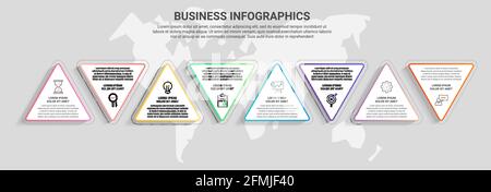 Vektor-Infografiken aus Dreiecken. 8-stufiges Timeline-Konzept für Diagramm, Daten, Website, Diagramm, Präsentationen und Business. Stock Vektor