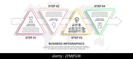 Vektor 4 Schritt-Infografiken aus Dreiecken mit Pfeilen. Timeline-Konzept für Diagramm, Ebenen, Web, Diagramm, Banner, Präsentationen und Business. Stock Vektor