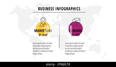 Flow Infografiken oder Zeitleiste zwei Kreise Karten durch Pfeile verbunden. Geschäftskonzept mit 2 Schritten. Design-Vorlage für Diagramm, Geschäft, Web, Banner Stock Vektor