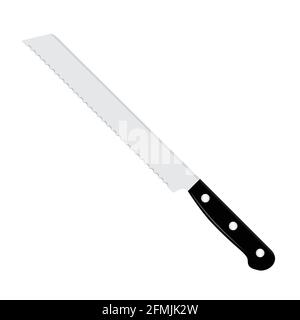 Brotküchenmesser isoliert auf weißem Hintergrund. Vektor Stock Vektor