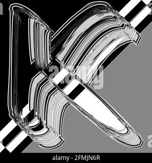 Quadratische Grafik mit verschobenen und wiederholten Großbuchstaben K Als Monogramm in Schwarz und Weiß Stockfoto