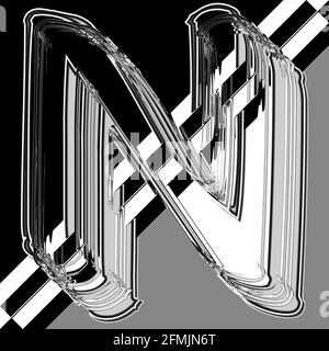 Quadratische Grafik mit verschobenen und wiederholten Großbuchstaben N Als Monogramm in Schwarz und Weiß