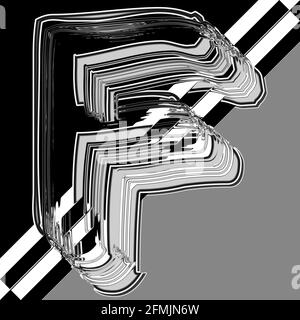 Quadratische Grafik mit verschobenen und wiederholten Großbuchstaben F Als Monogramm in Schwarz und Weiß
