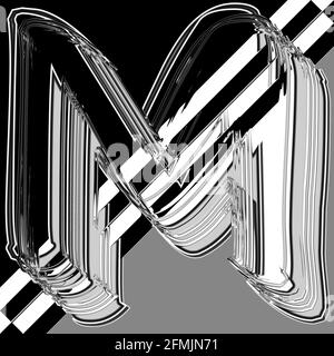 Quadratische Grafik mit verschobenen und wiederholten Großbuchstaben M Als Monogramm in Schwarz und Weiß Stockfoto