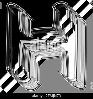 Quadratische Grafik mit verschobenen und wiederholten Großbuchstaben H Als Monogramm in Schwarz und Weiß