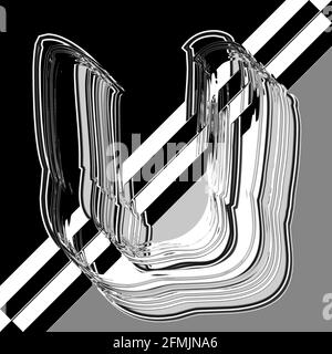 Quadratische Grafik mit verschobenen und wiederholten Großbuchstaben U Als Monogramm in Schwarz und Weiß Stockfoto