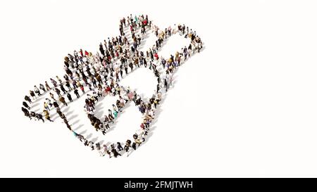 Konzept konzeptionelle große Gemeinschaft von Menschen, die das Bild eines Diplom auf weißem Hintergrund. Stockfoto