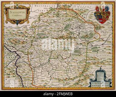 Kupferstich-Landkarte - aus dem 17. Jahrhundert. Alle Karten sind wunderschön farbig und illustriert und zeigen die Welt zu dieser Zeit. Stockfoto