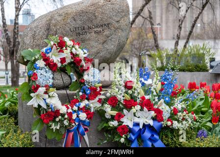 Monument im Little Norway Park, Toronto, Kanada Stockfoto