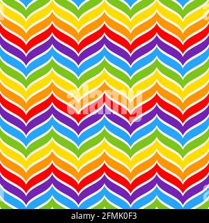 Regenbogen-Chevron-Muster, nahtloser geometrischer Vektor-Hintergrund. Einhorn magisches Regenbogenmuster. Abstrakter geometrischer Wellenhintergrund. Stock Vektor