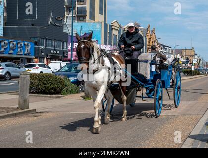 Tolle Fahrten mit dem Pferd und der Kutsche am Meer in Yarmouth Stockfoto