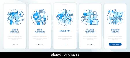 Hauptwerte des Unternehmens Onboarding der mobilen App-Seite mit Konzepte Stock Vektor