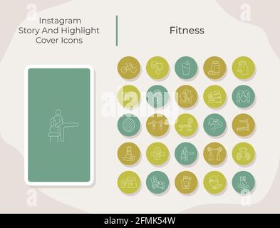 Fitness Social-Media-Geschichte und Highlight Cover-Symbole gesetzt Stock Vektor