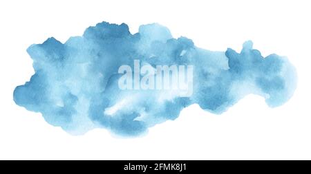 Abstrakte blaue Aquarell Fleck Form. Wolke isoliertes Element durch Aquarell handbemalt. Stock Vektor