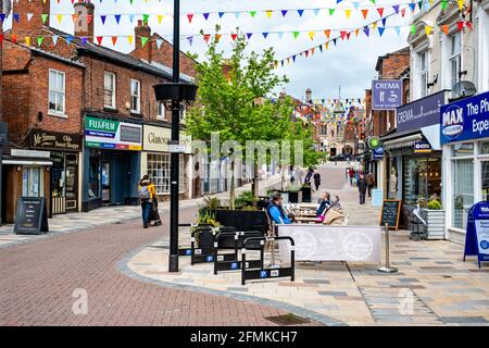 Bridge Street, die Haupteinkaufsstraße in Congleton Henshire, Großbritannien Stockfoto