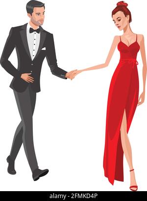 Ein Paar geht Hand in Hand, um zu tanzen. Mann und Frau bei der Hochzeitszeremonie. Stock Vektor