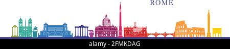 Römische Skyline farbenfrohe Vektorgrafik. Alte Baudenkmäler und Reiseziele. Stock Vektor