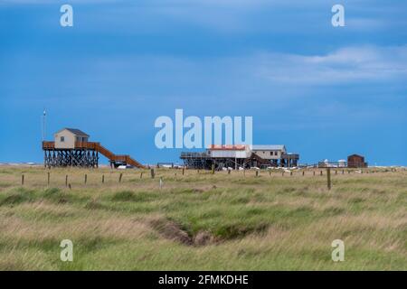 Stelzenhaus in den Salzwiesen von Sankt Peter-Ording Stockfoto