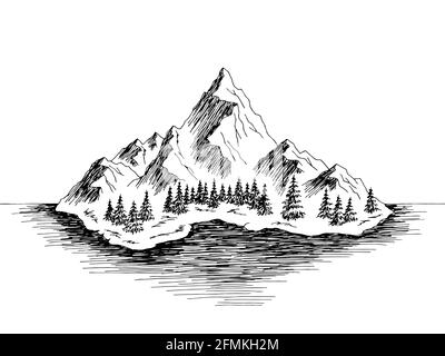 Insel Berg Grafik schwarz weiß Landschaft Skizze Illustration Vektor Stock Vektor