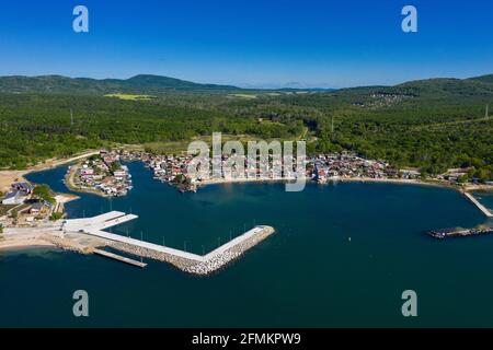 Luftaufnahme zu einem Fischerdorf. Burgas, Bulgarien Stockfoto