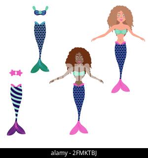 Mermaid Papierpuppe mit wechselnden Zubehör Vektor-Illustration Stock Vektor