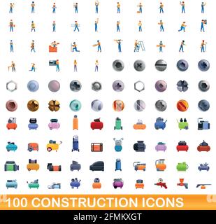 100 bau Symbole gesetzt. Cartoon Illustration von 100 Bau Symbole Vektor auf weißem Hintergrund einstellen Stock Vektor