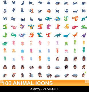 100 Tier Icons einstellen. Cartoon Abbildung: 100 Tier icons Vektor auf weißem Hintergrund einstellen Stock Vektor