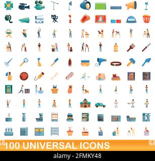 100 universelle Symbole gesetzt. Cartoon Illustration von 100 universelle Symbole Vektor auf weißem Hintergrund einstellen Stock Vektor