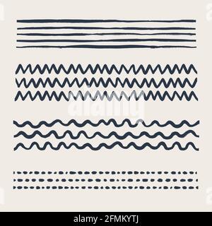 Pinsel für abstrakte Textur gesetzt. Verschiedene Doodle-Pinsel im Vintage-Stil mit Grunge-Textur. Handgezeichnete abstrakte Infografik Vector Kollektion. Fügen Sie sie hinzu Stock Vektor