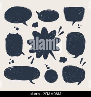 Sprechblasen eingestellt. Verschiedene Talk Ballon Formen im Vintage-Stil mit Grunge-Textur. Handgezeichnete Infografik-Vektorsammlung. Stock Vektor