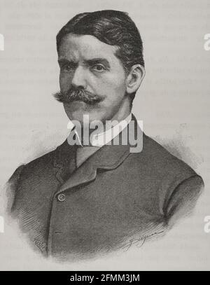 Georg August Schweinfurth (1836-1925). Deutscher Botaniker und Entdecker. Er entdeckte den Uele-Fluss, einen Nebenfluss des Kongo. Gravur. El Congo y la Creación del Estado Independiente de este nombre. Historia de los trabajos y Exploraciones Verificados (der Kongo und die Gründung seines Freistaates. A Story of Work and Exploration), von Henry M. Stanley. Herausgegeben in Barcelona, um 1890. Spanien. Stockfoto