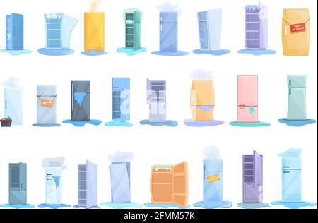 Symbole für die Reparatur von Kühlschränken eingestellt. Cartoon Satz von Kühlschrank Reparatur Vektor-Symbole für Web-Design Stock Vektor