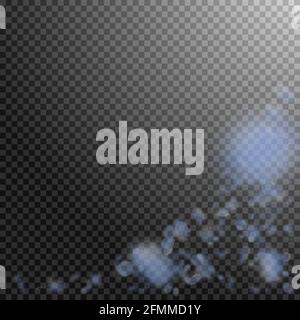 Hellblaue Blütenblätter fallen herunter. Fantasievolle romantische Blumenecke. Fliegendes Blütenblatt auf transparentem quadratischem Hintergrund. Liebe, Romantik Konzept. Aliv Stock Vektor