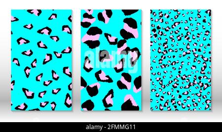 Leopardenmuster mit Tierhaut. Geparden-Druck. Deckt die Designvorlage ab. Rosa, blaue Farben im Leopardendruck. Stock Vektor