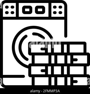 Symbol für Geldautomat für Wäsche. Umriss Wäscherei Geld Maschine Vektor-Symbol für Web-Design isoliert auf weißem Hintergrund Stock Vektor