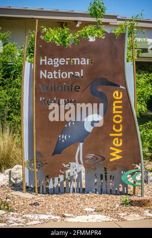 Hagerman Wildlife Refuge, TX, USA - 6. Mai 2018: Ein einladendes Schild Stockfoto