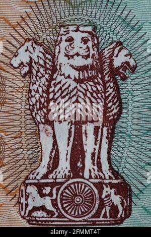 10 indische Rupie-Banknote, Lion Capital Series, 1992, für Designzwecke Stockfoto