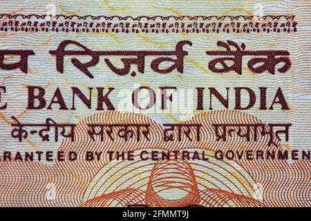 10 indische Rupie-Banknote, Lion Capital Series, 1992, für Designzwecke Stockfoto