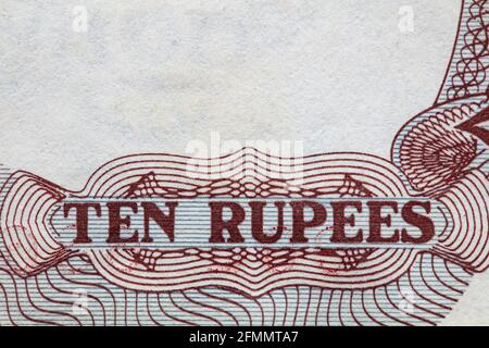 10 indische Rupie-Banknote, Lion Capital Series, 1992, für Designzwecke Stockfoto