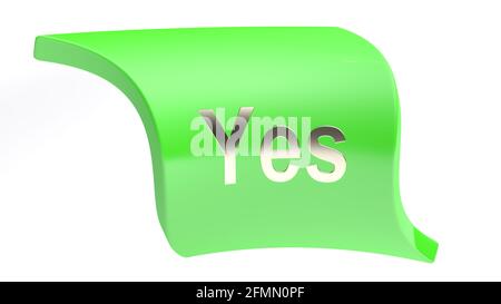 JA, grünes Symbol auf weißem Hintergrund isoliert - 3D-Rendering Abbildung Stockfoto