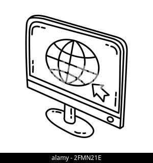 Internet als Telekommunikationsausrüstung Handgezeichnetes Symbol Set Vektor. Stock Vektor