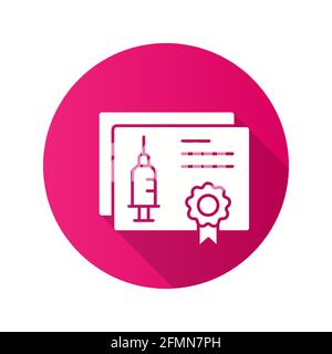 Symbol für die Zertifikatsimpfung. Einfache Illustration mit langem Schatten isoliert für Grafik- und Webdesign. Stock Vektor