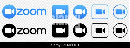 Vinnytsia, Ukraine - 10. Mai 2021: Zoom-Kamera-Icons. Zoom-Video-Logo. Redaktioneller Vektor auf transparentem Hintergrund isoliert Stock Vektor