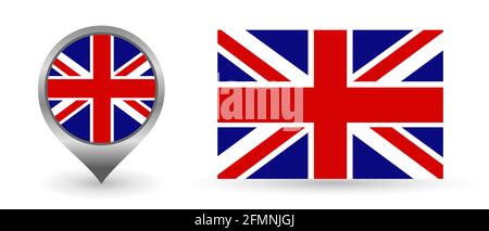 Vektorflagge England. Lage Punkt mit Flagge Großbritannien innen. Farbsymbol auf weißem Hintergrund isoliert. Stock Vektor