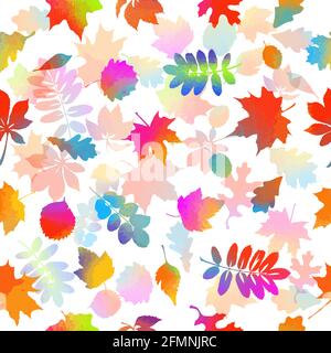 Ein nahtloser Hintergrund mit bunten Herbstblättern. Vektorgrafik Stock Vektor