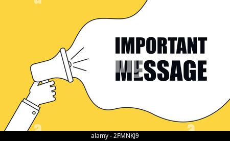 Männliche Hand mit Megaphon und Sprechblase für wichtige Nachrichten. Lautsprecher. Banner für Unternehmen, Marketing. Stock Vektor