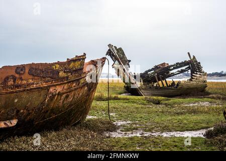 Ehemalige Fleetwood-Trawler, die seit Mitte der 1970er Jahre an der Küste im Rahmen eines Deals mit Island als Teil der "isländischen Kabeljaukriege" aufgegeben wurden. Stockfoto