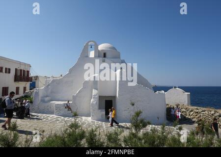 Mykonos Kirche von Panagia Paraportiani, Griechenland. 04 Oct 2017. Befindet sich in der Nähe von Kastro, in der Stadt Stockfoto