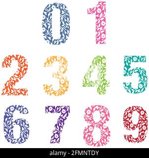 Hohle Musterzahlen - Zahlen mit Blumen hohl aus Stock Vektor